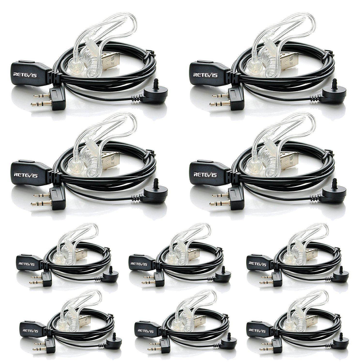 Retevis 2 Pin Covert Air Acoustic Tube Headset Earpiece for Kenwood PUXING Baofeng UV-5R UV-5RA 888S Retevis H777 2 Way Radio Walkie Talkies (10 Pack)