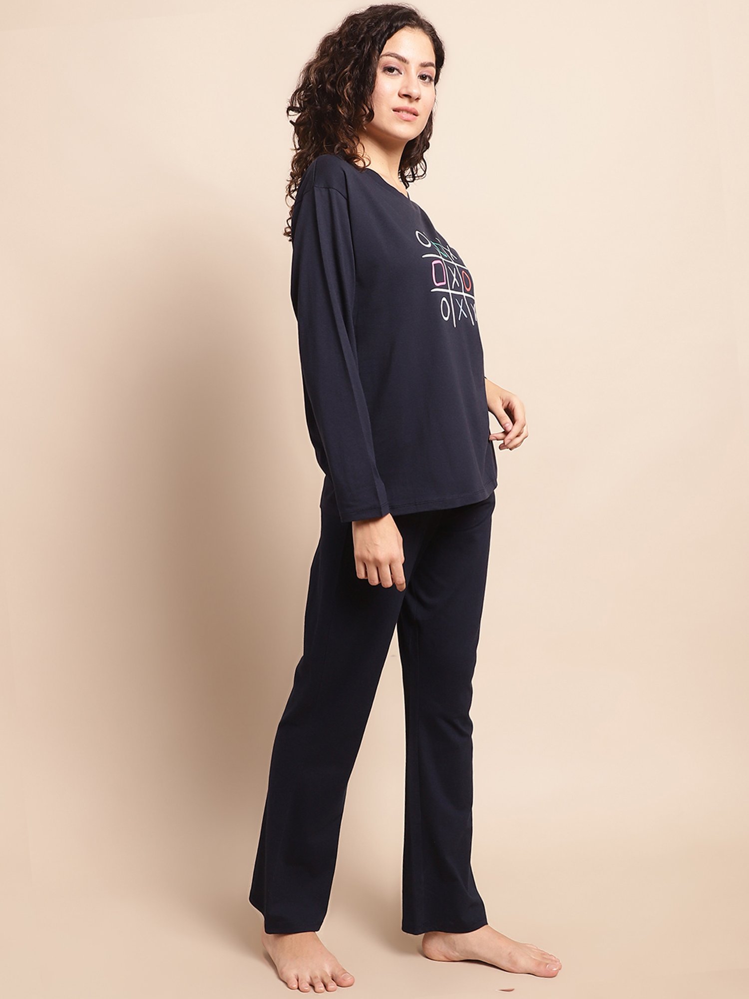 Kanvin Navy Printed Top With Pyjamas