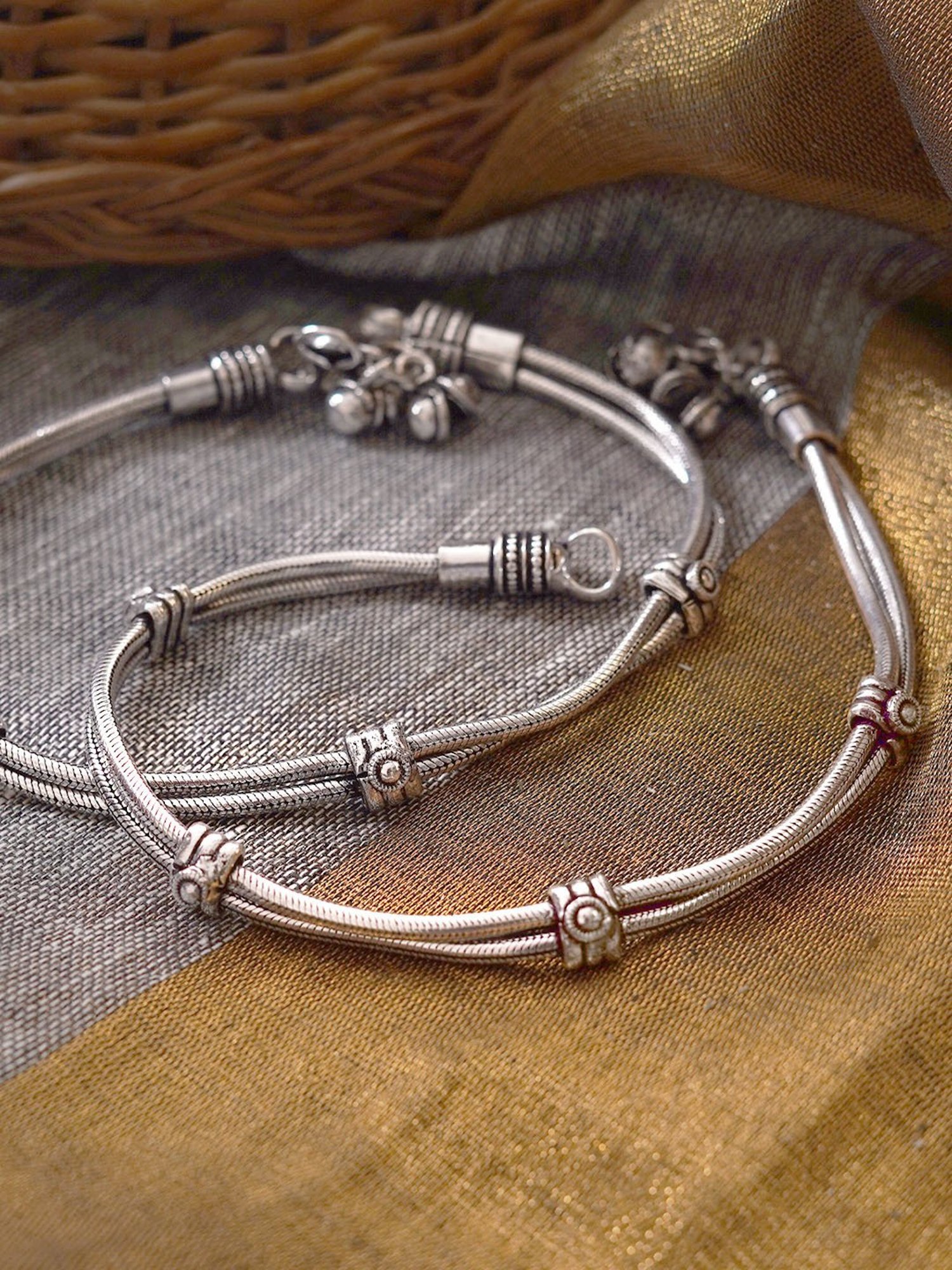 Teejh Chirasvi Silver Oxidized Anklets