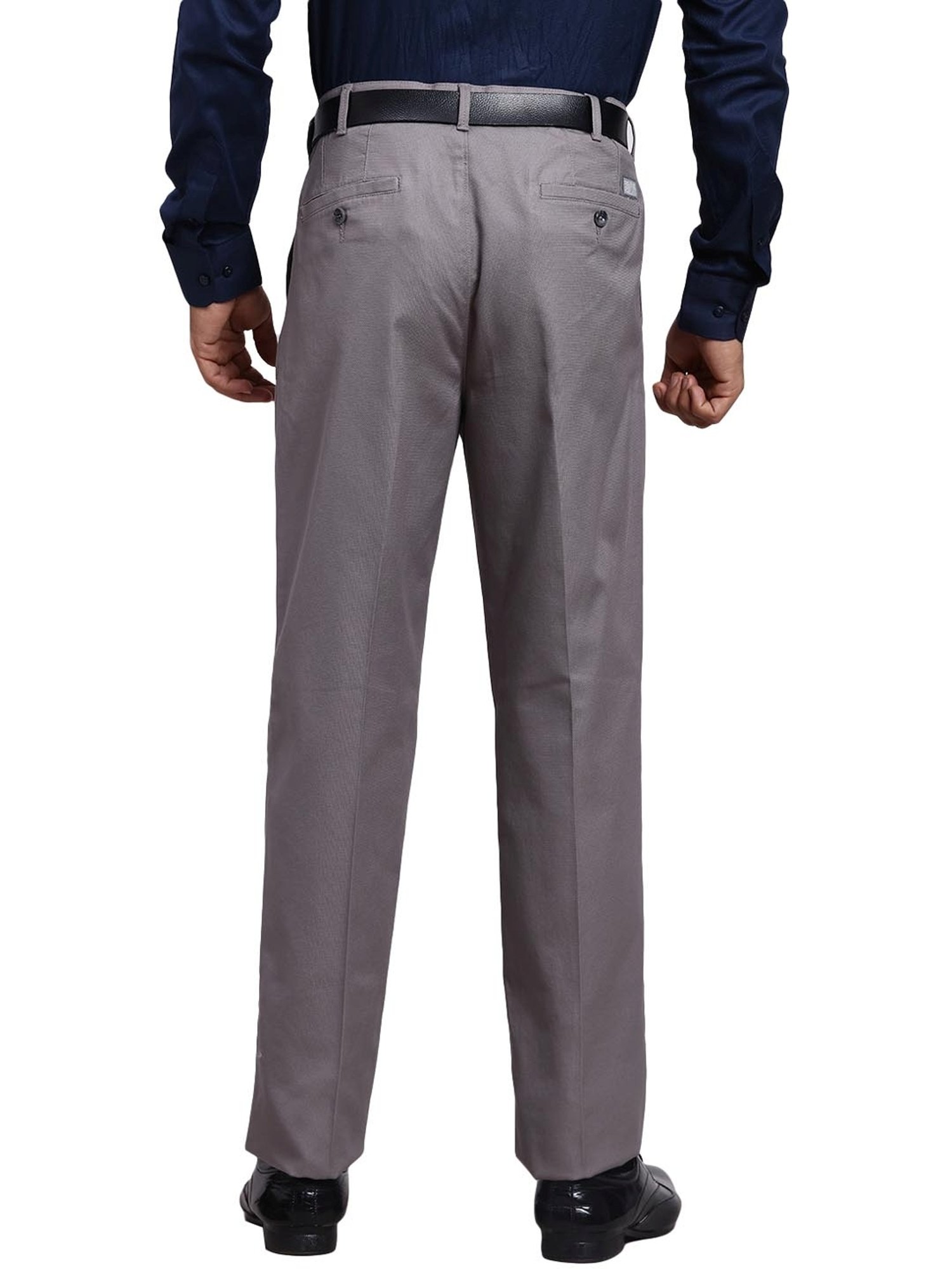 ColorPlus Grey Cotton Regular Fit Trousers