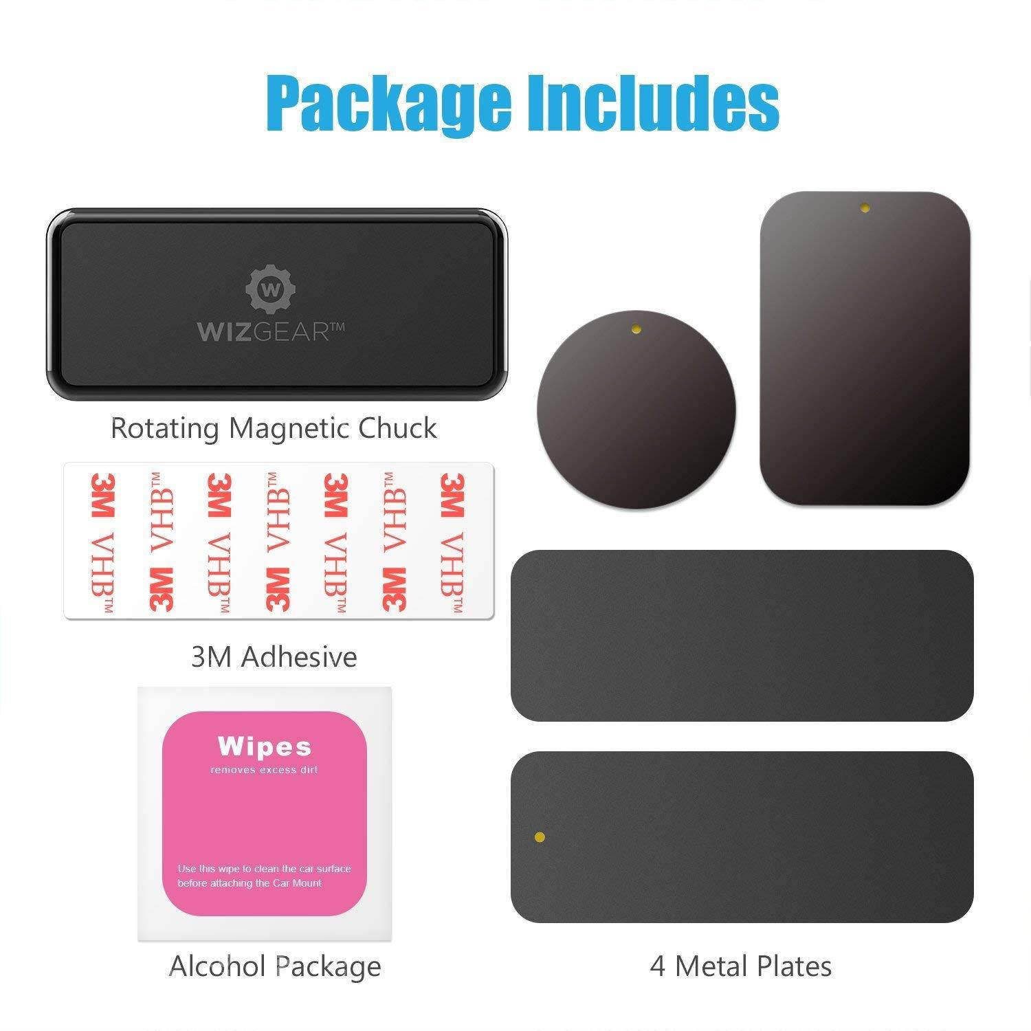 Magnetic Phone Car Mount WizGear Universal Stick On Rectangle Flat Dashboard Magnetic Car Mount Holder, for Cell Phones and Mini Tablets -Extra Strong with 10 Magnets!