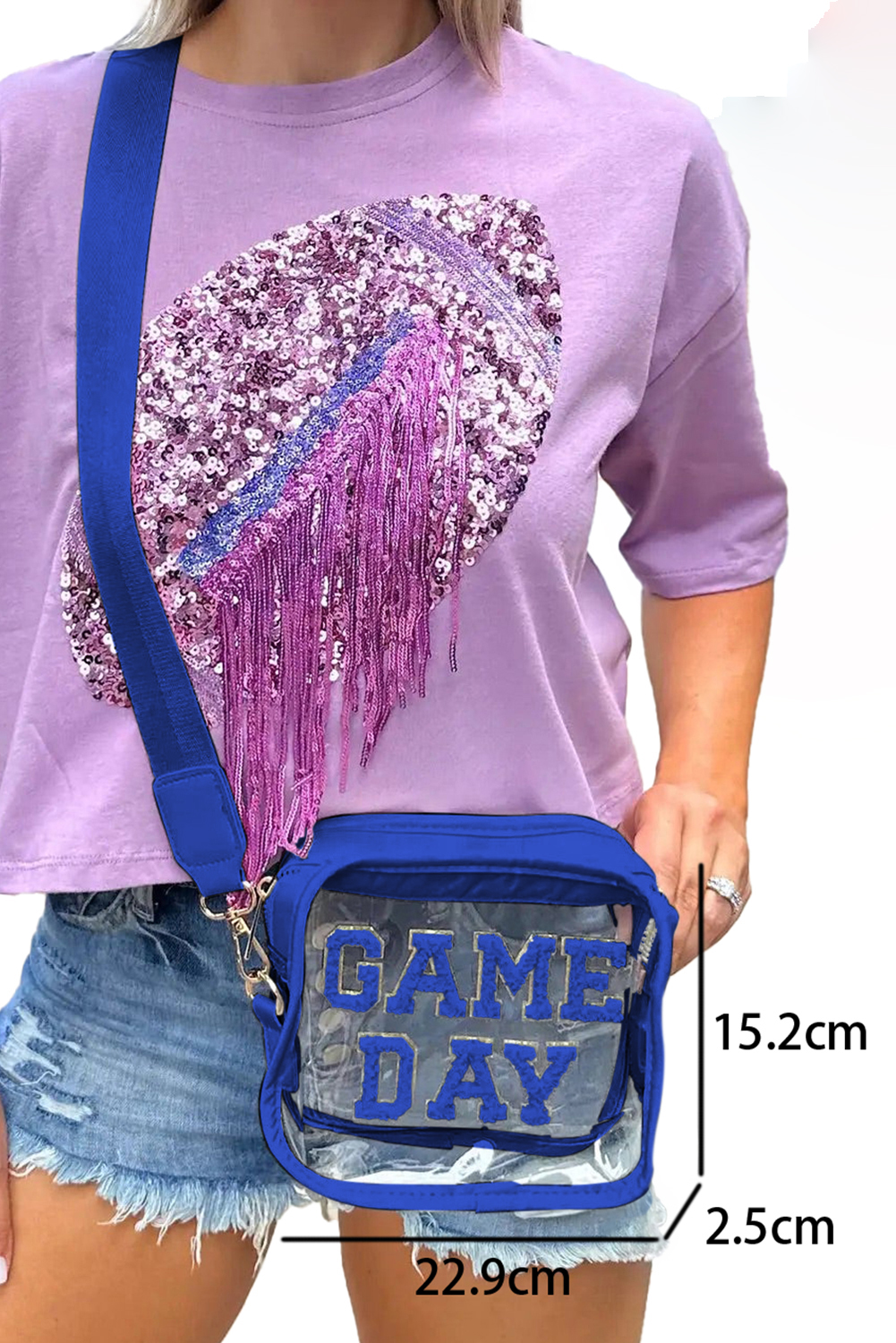 Dark Blue Chenille GAME DAY Pattern Clear Bag