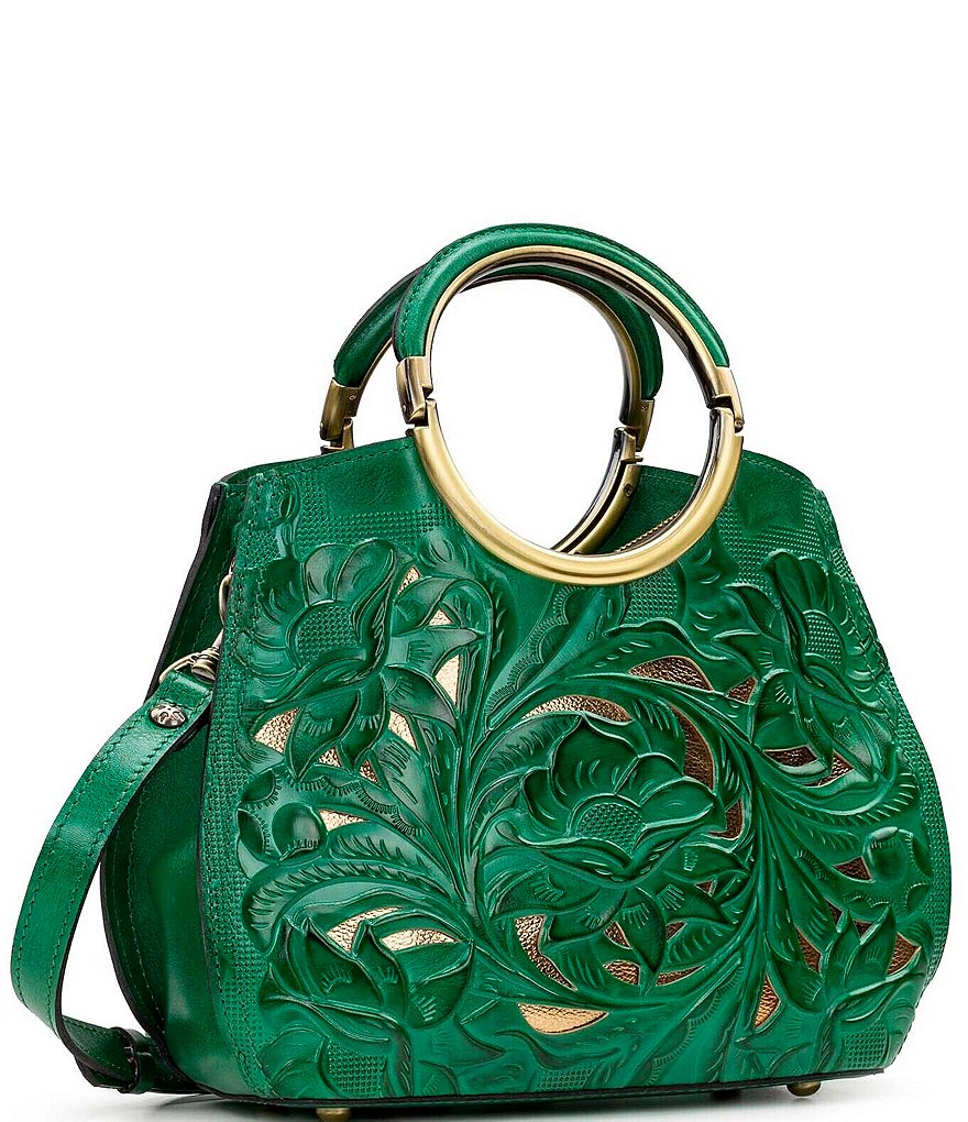 Patricia Nash Cut Out Tooling Collection Aria Ring Handle Floral Shopper Tote Bag