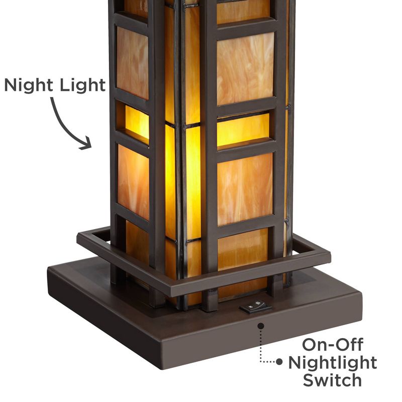 Robert Louis Tiffany Mission Table Lamp with Nightlight LED Oil Rubbed Bronze Amber Stained Art Glass Shade Living Room Bedroom