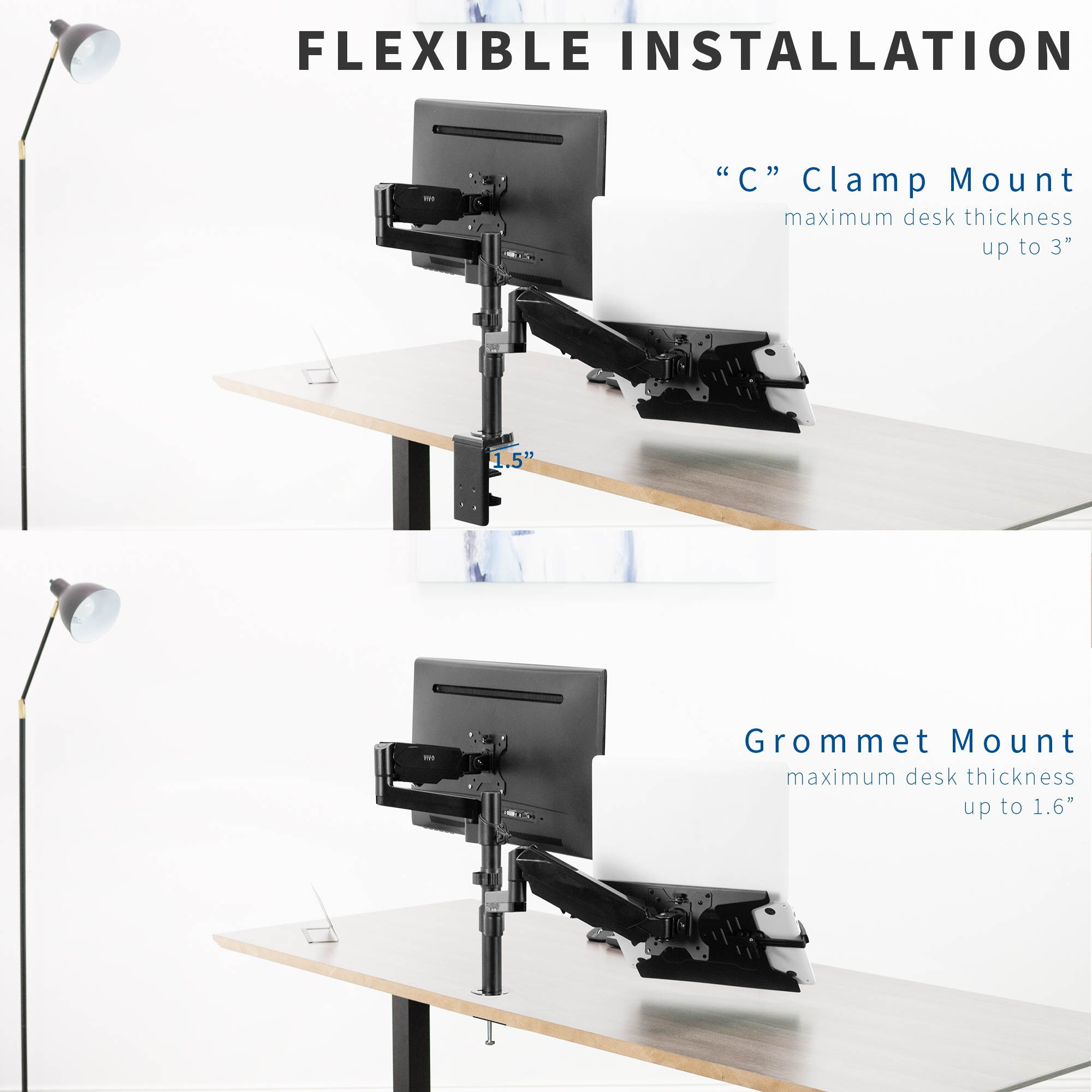 VIVO Black 17" to 32" Monitor + Laptop Pneumatic Spring Sit-Stand Desk Mount | Articulating VESA Stand (STAND-V102L)