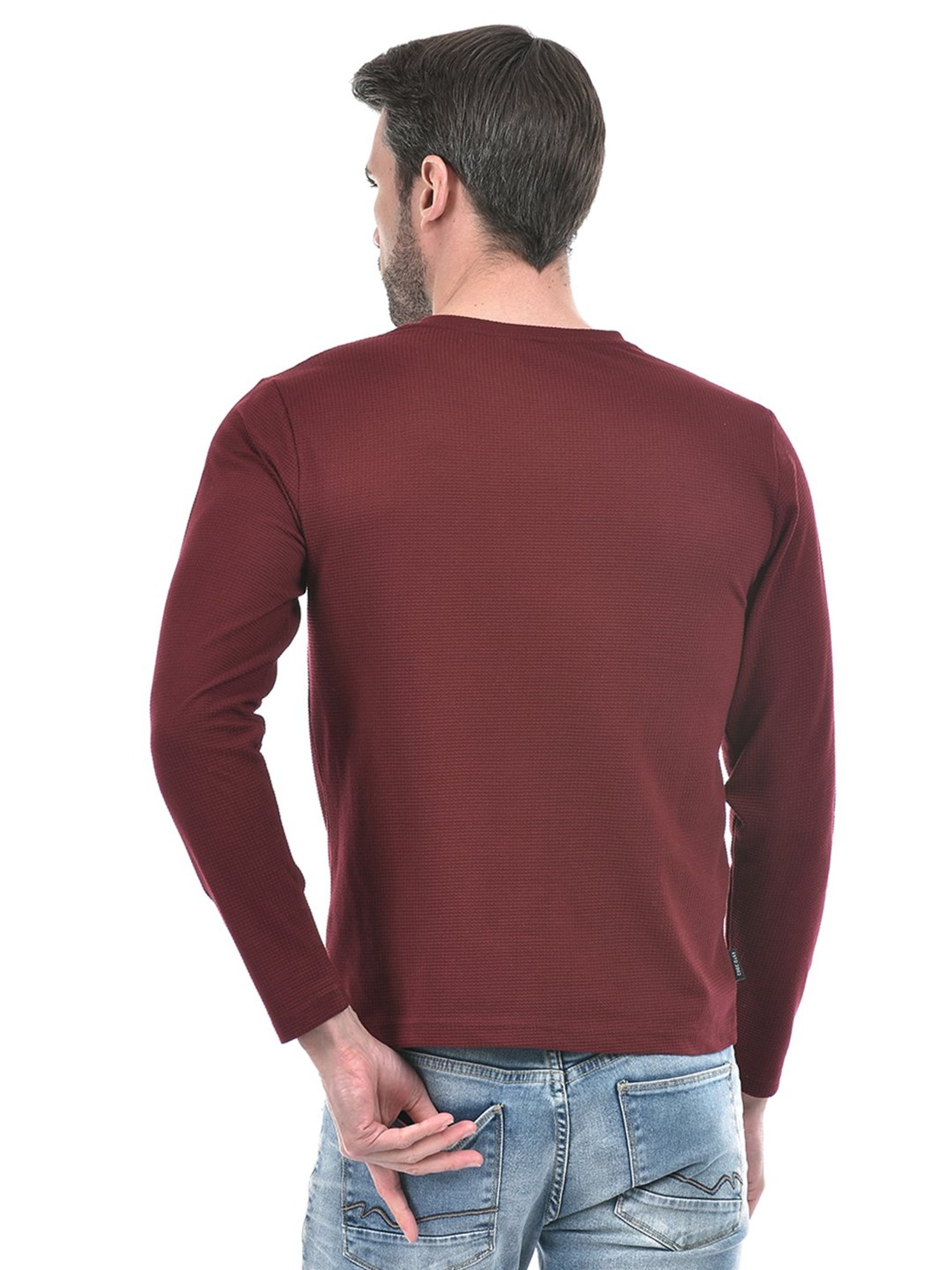 Integriti Wine Regular Fit Textured T-Shirt