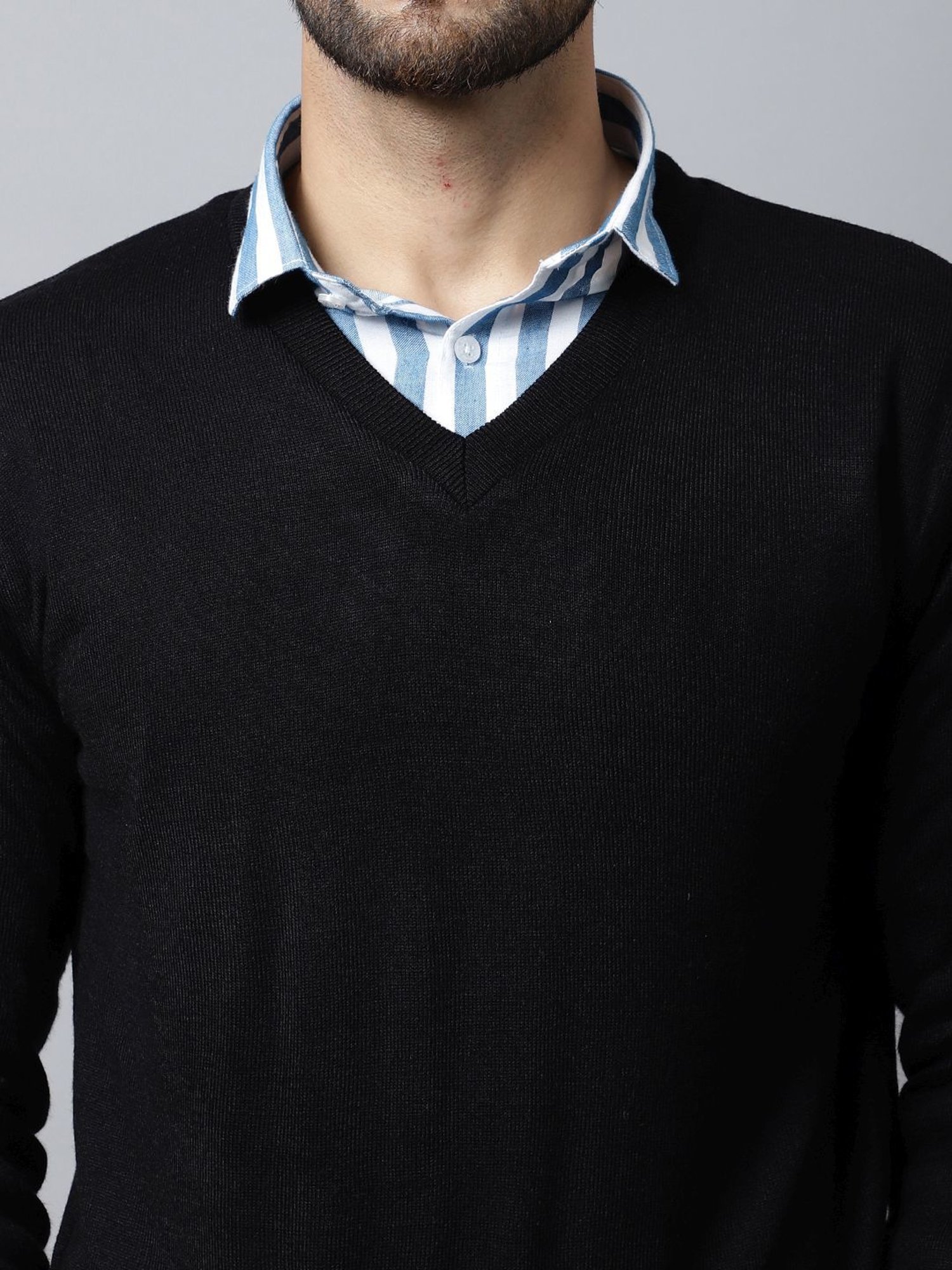 Cantabil Black & Green Regular Fit Reversible Sweater