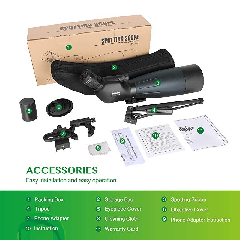 Spotting Scope 2060X80 with Tripod Phone Adapter Case  Sighting Hunting Bird Watching Waterproof Fogproof FMC BAK4 45&deg;Angled Monocular Telescope