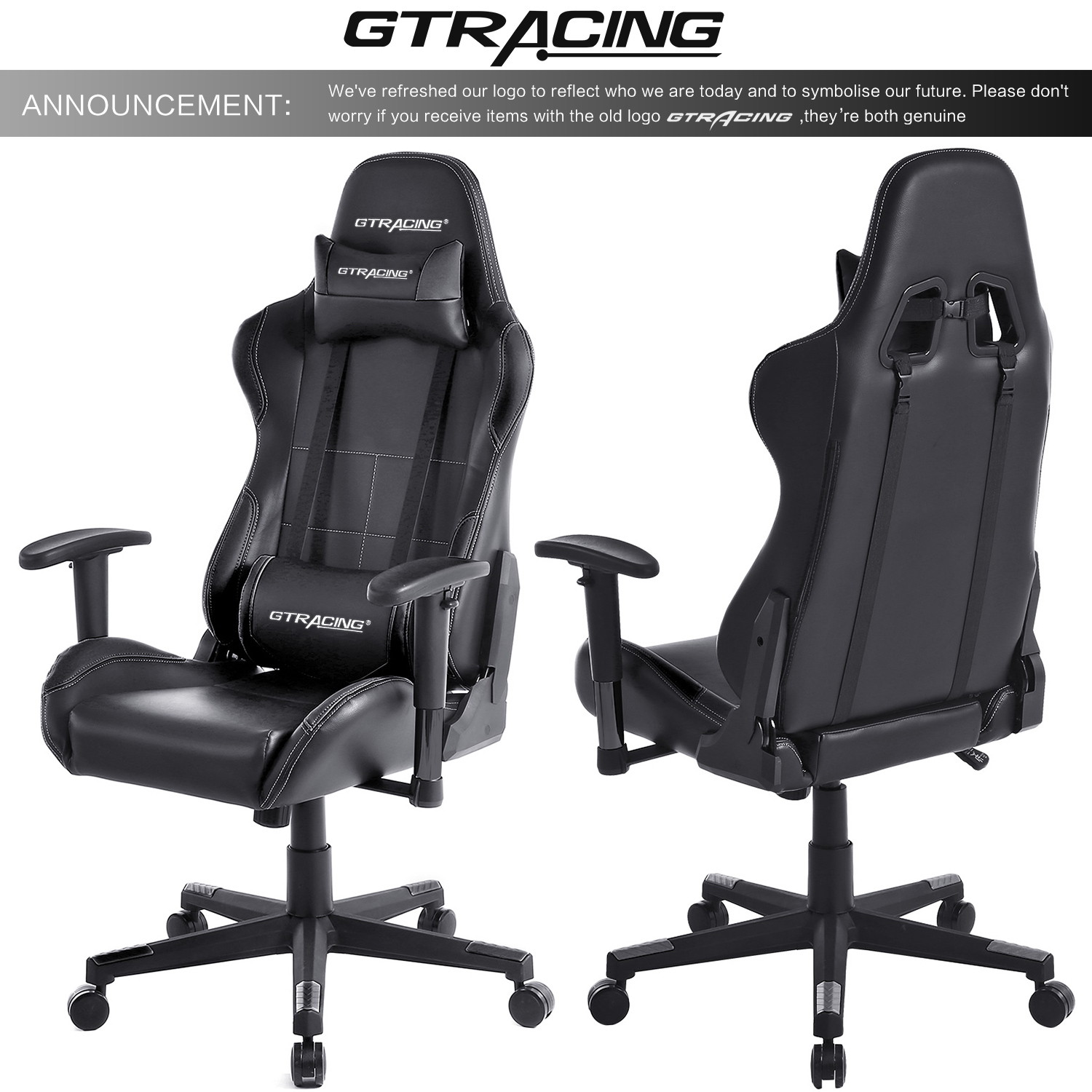 GTRACING Ergonomic Office Chair - Racing Seat, Height Adjustment, Pillows, Recliner, Swivel Rocker Tilt, for E-Sports, Computers, and Gaming