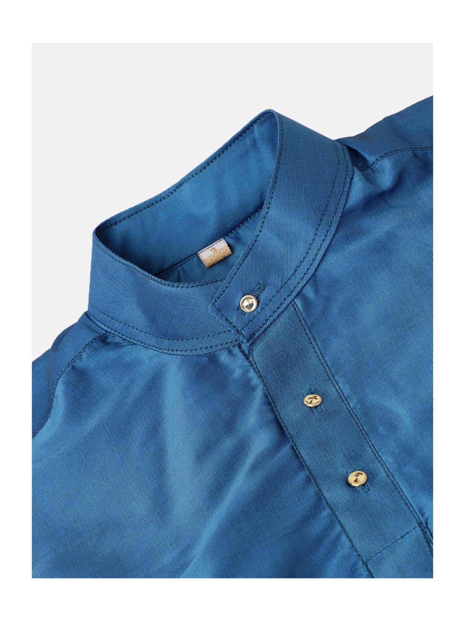 THANGAMAGAN Kids Blue Solid Full Sleeves Kurta