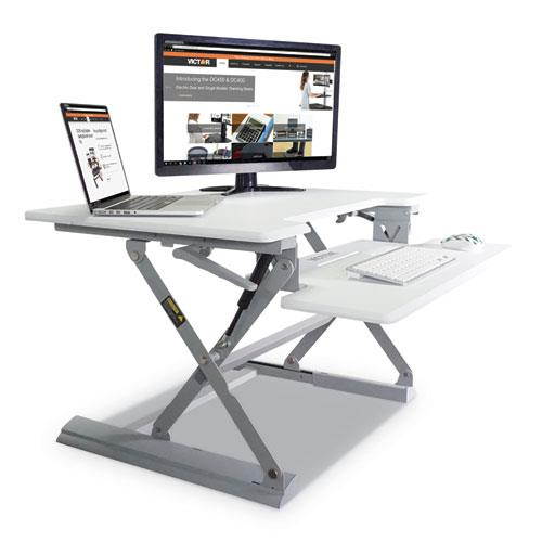 Victor High Rise Height Adjustable Standing Desk with Keyboard Tray (31", White)