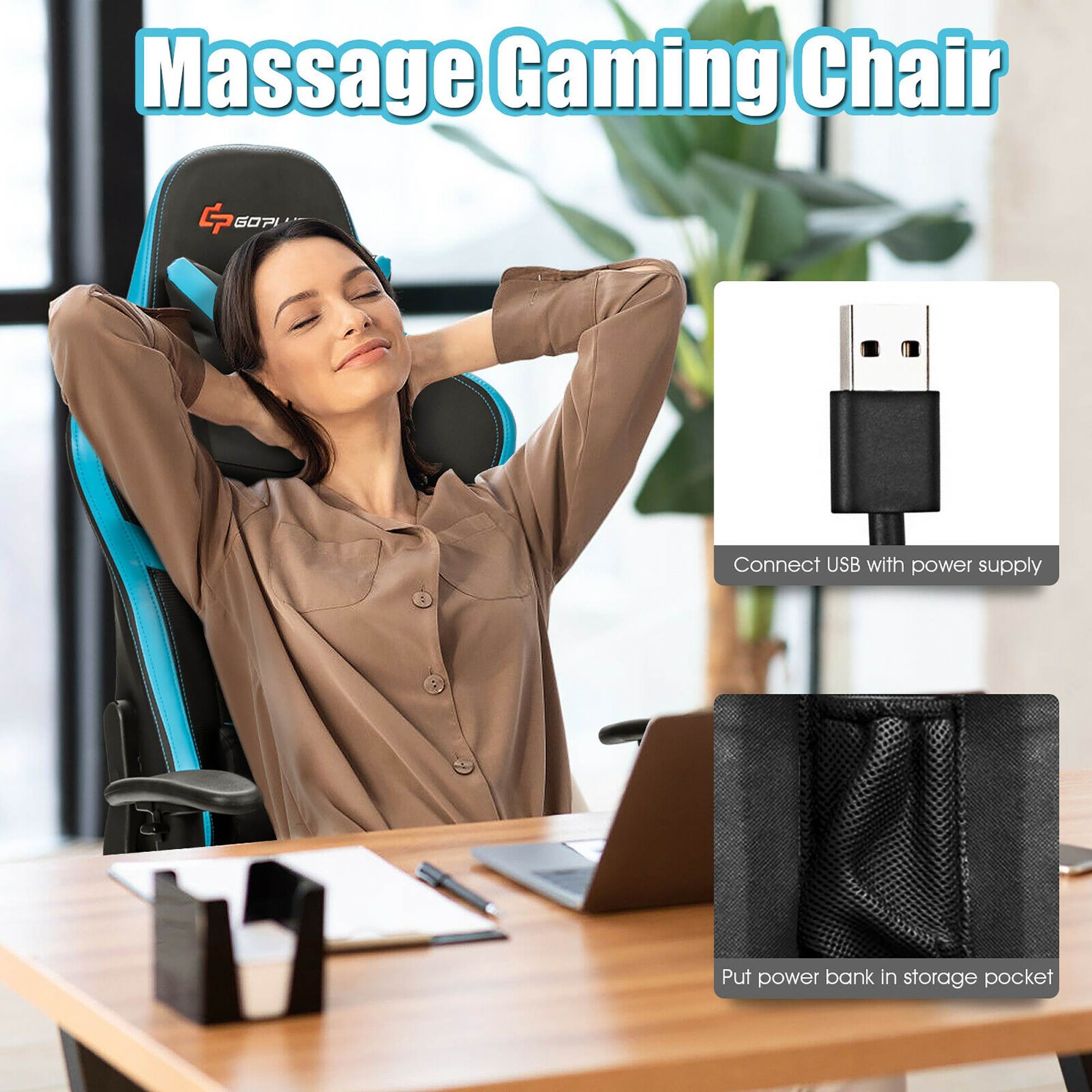 Costway Massage Gaming Chair Reclining Racing Chair High Back w/Lumbar Support Footrest