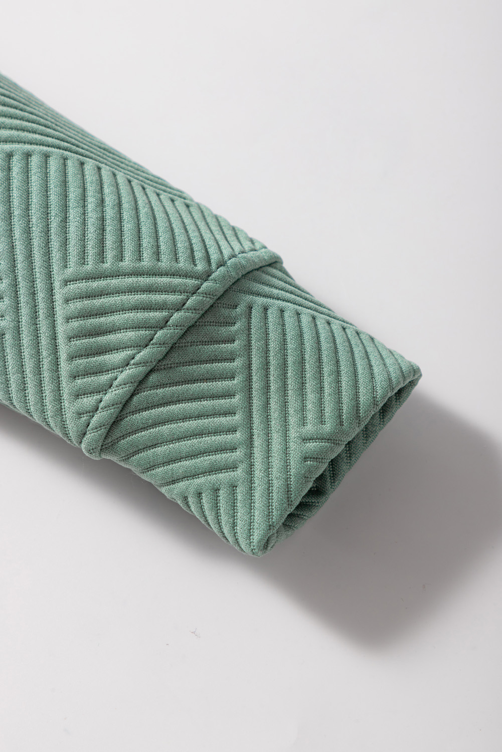 Green Solid Color Quilted Long Sleeve Top and Wide Leg Pants Set