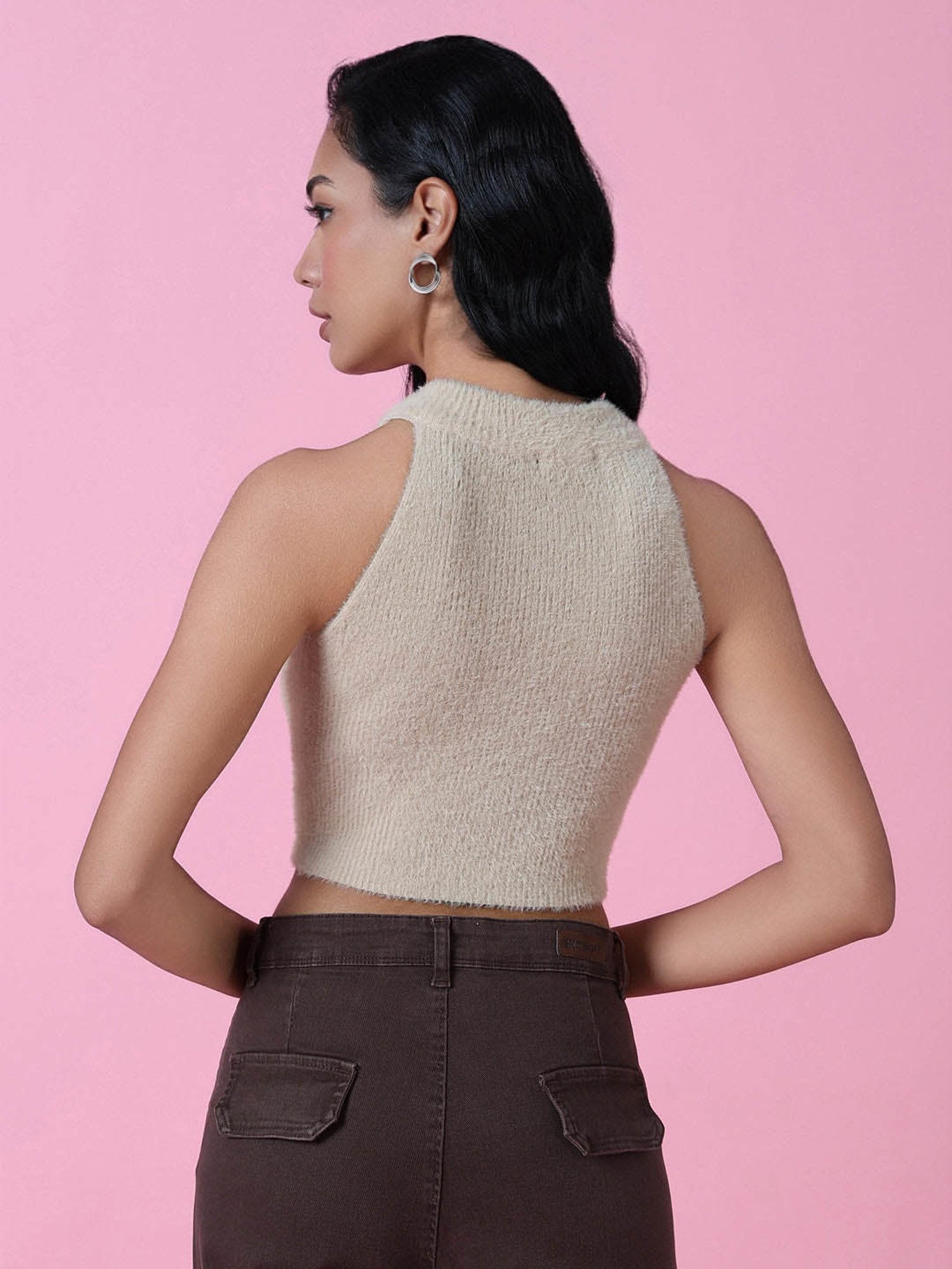 SHOWOFF Beige Regular Fit Crop Top