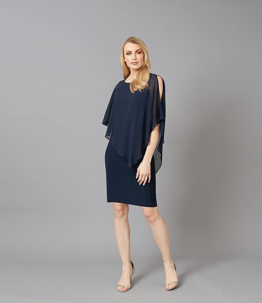 Marina Sequin Lace Round Neck 3/4 Sleeve Sheath Dress