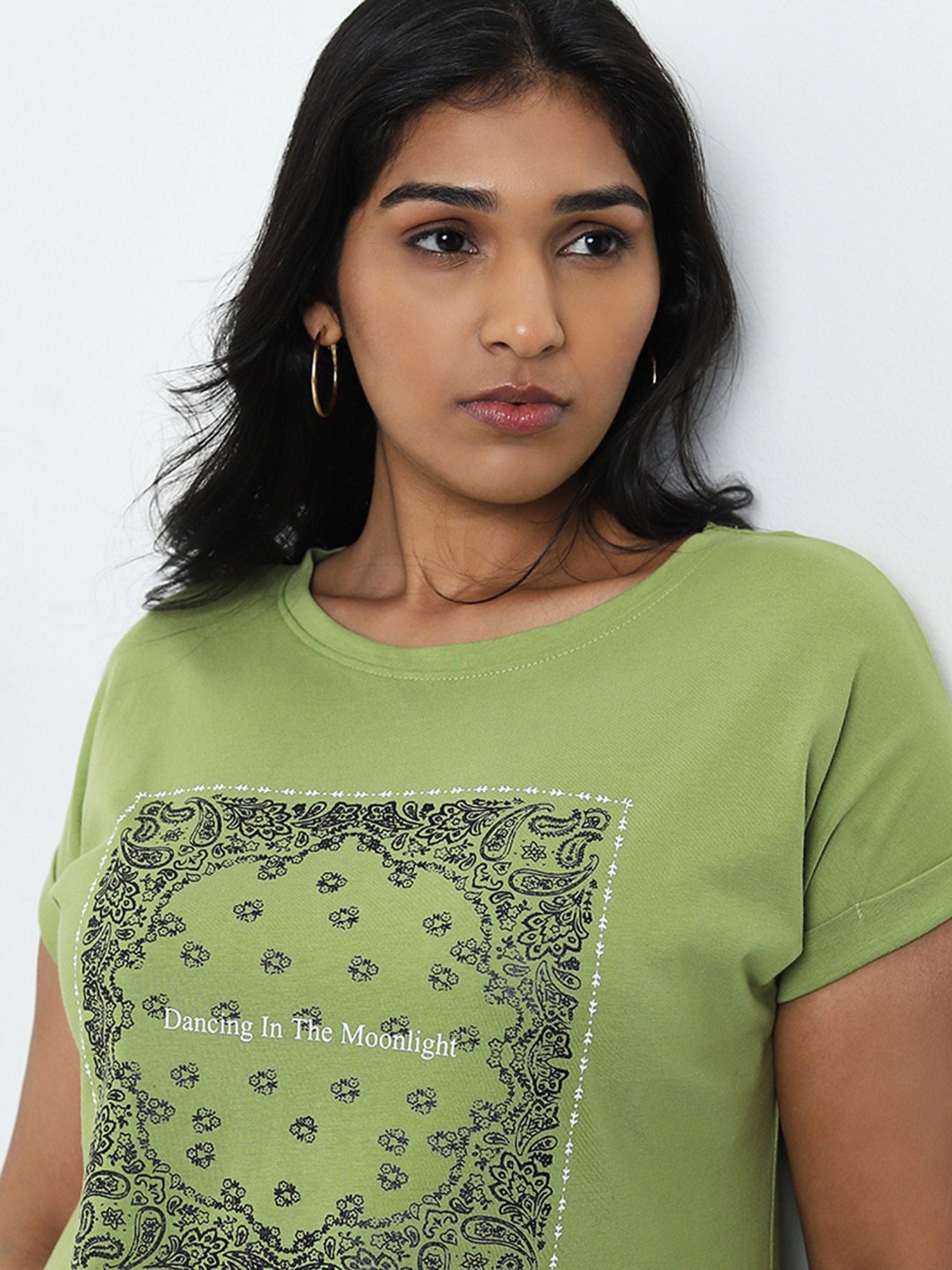 Gia by Westside Green Text Printed T-Shirt