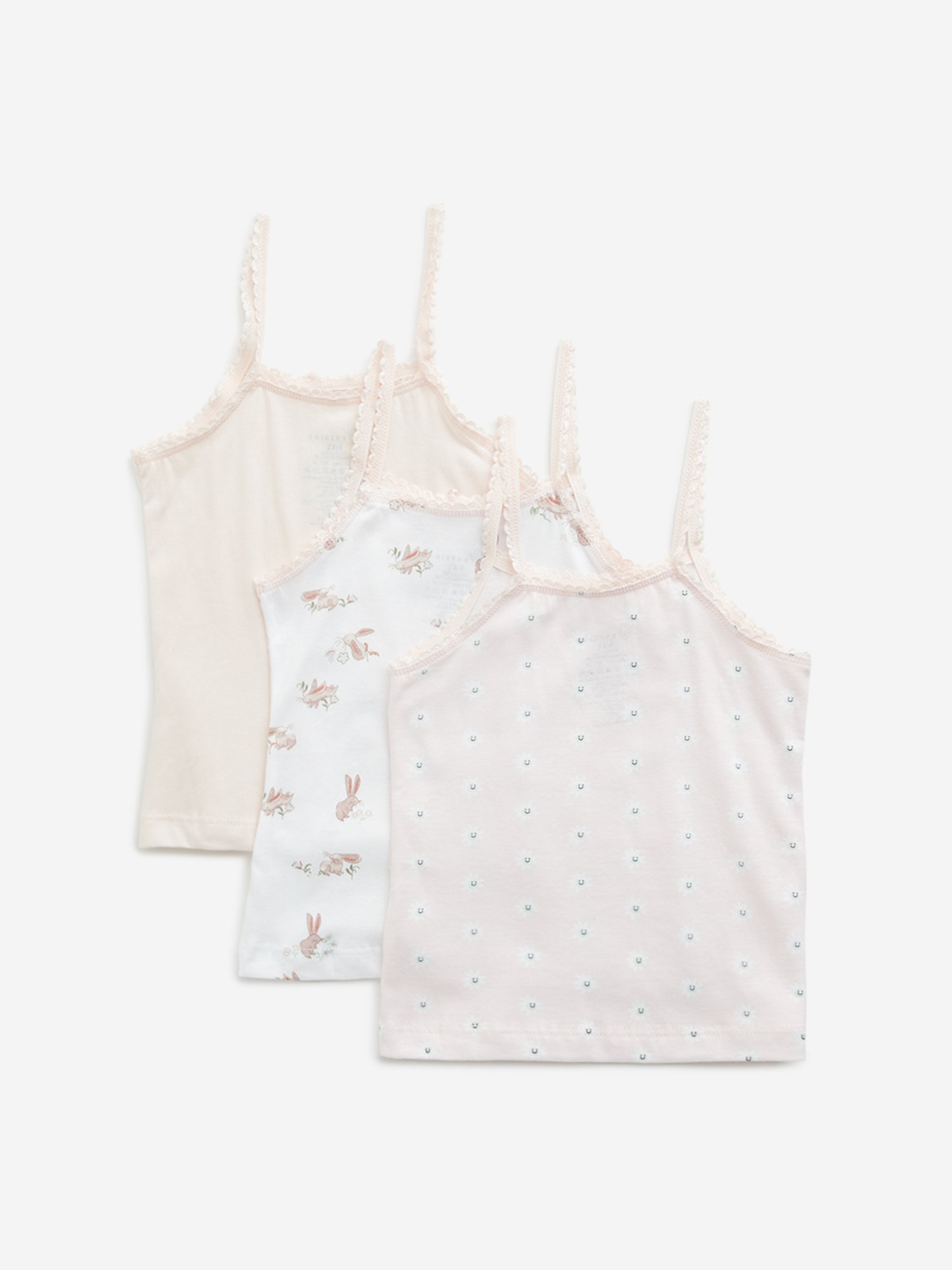 HOP Kids by Westside Light Pink Printed Cotton Camisoles - Pack of 3
