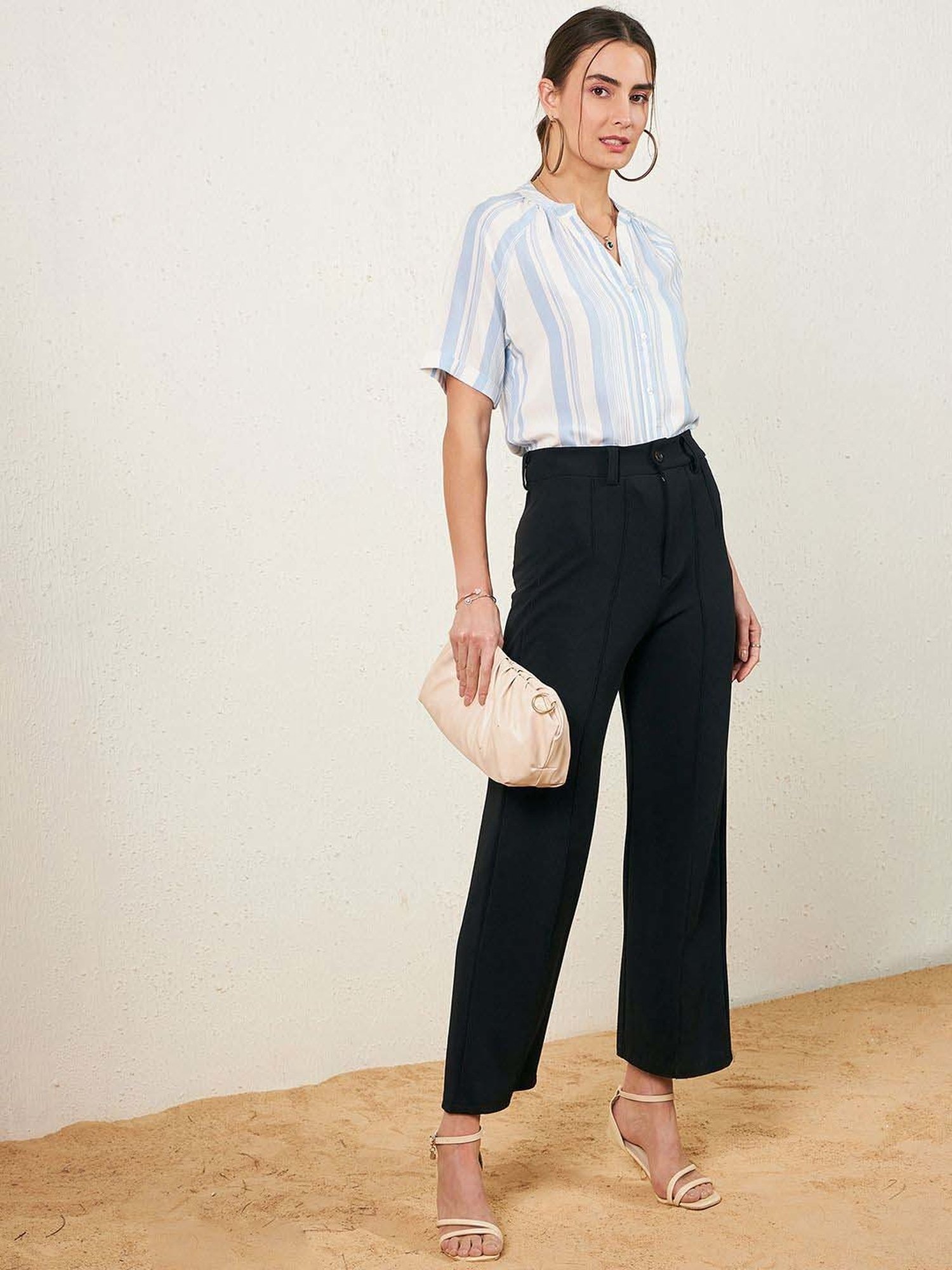 Carlton London Blue & White Striped Top