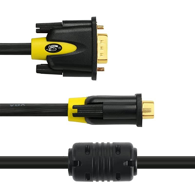 VGA Cable 6Feet VGA to VGA Monitor Cable HD15 SVGA for PC Laptop TV Porjector Black and Yellow Color