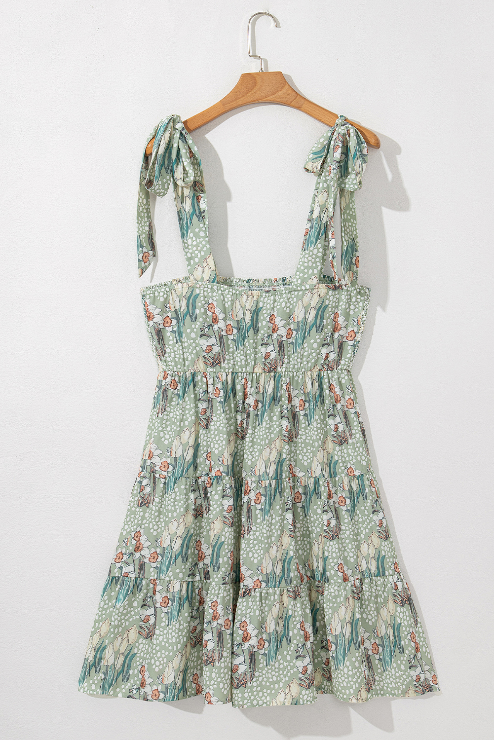 White Frill Mock Neck Sleeveless Tiered Floral Dress