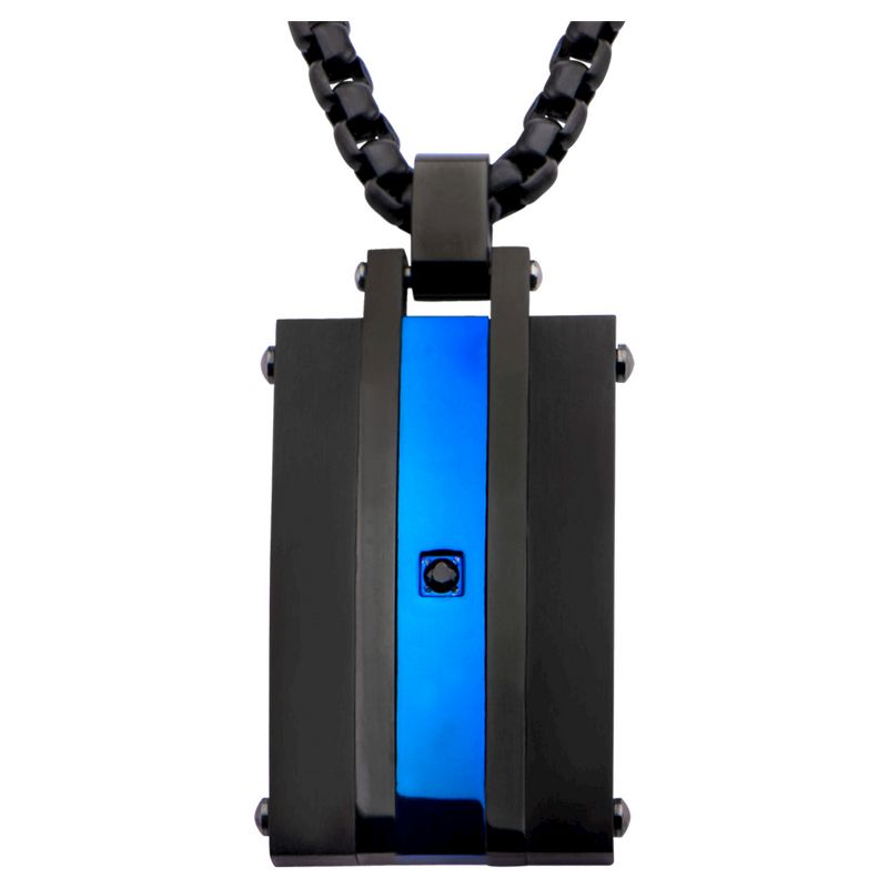 Men's Steel Art Stainless Steel Two-Tone Pendant with Chain and Black CZ (24")