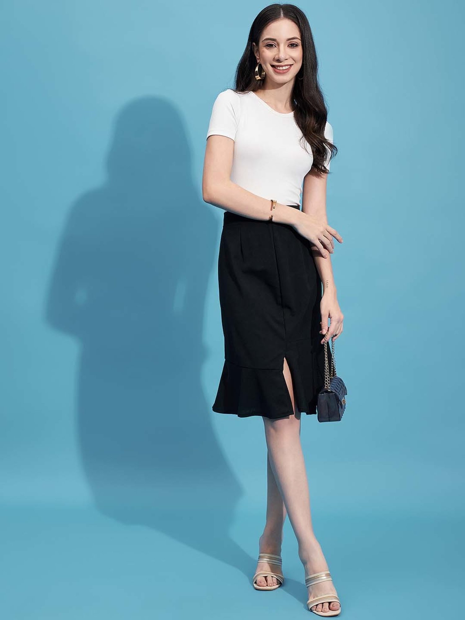 BUYNEWTREND Black Peplum Skirt