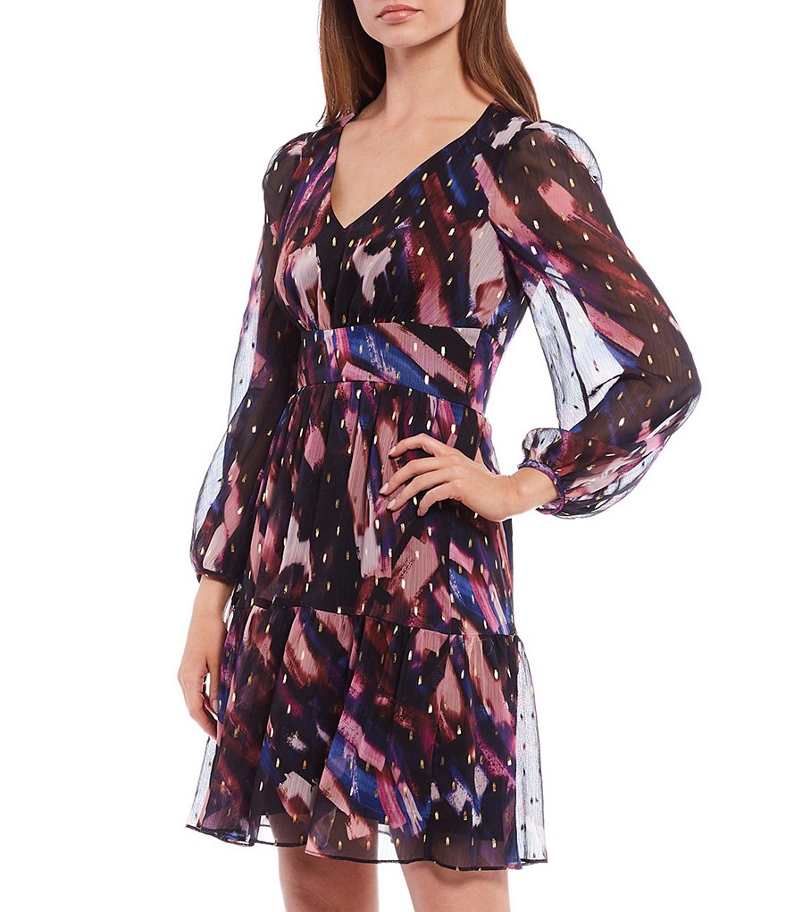 Maggy London Foiled Chiffon Abstract Print Dress