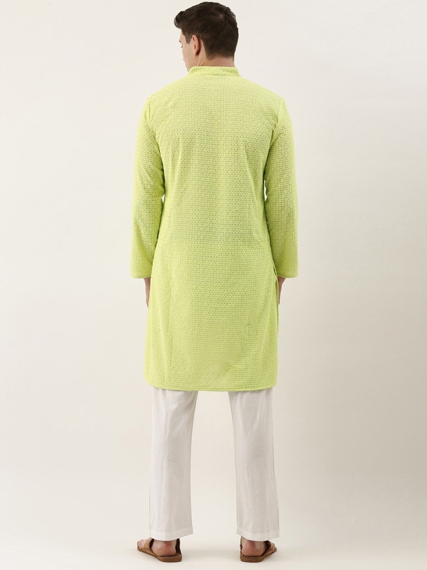 SWAGG INDIA Green Cotton Regular Fit Embroidered Kurta