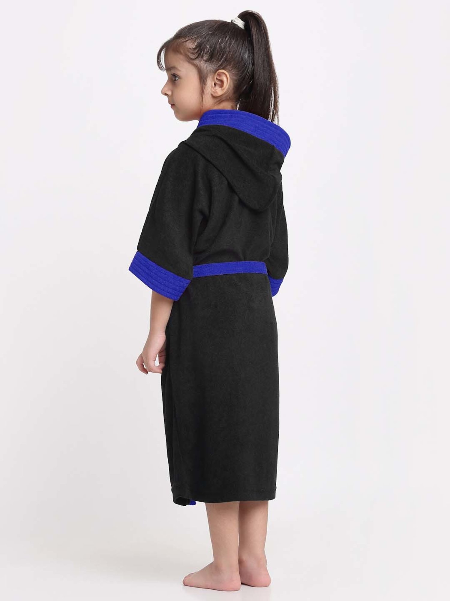 Creeva Melodious Black & Turkish Micro Terry 225 GSM Kids Hooded Bathrobe 4-5 Years With Pocket