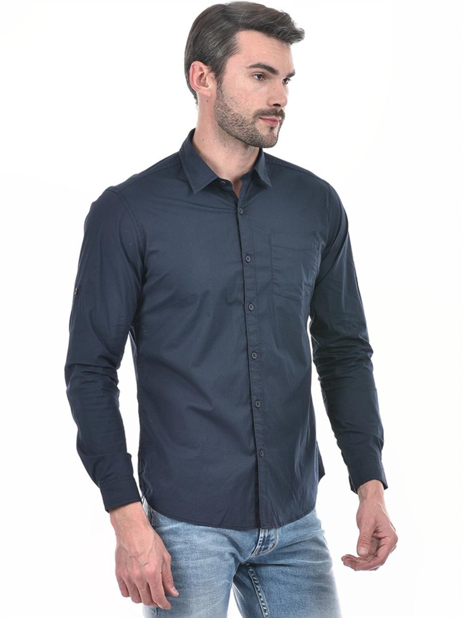 Numero Uno Navy Cotton Slim Fit Shirt
