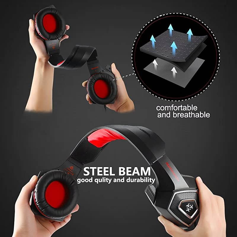 One Gaming Headset for PS4PCLED Light On Ear Headphone with Mic for MacLaptopNintendo Switch Games Wired Headset Red