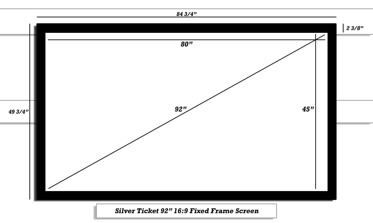 STR-16992 Silver Ticket 92" Diagonal 16:9 HDTV (6 Piece Fixed Frame) Projector Screen White Material