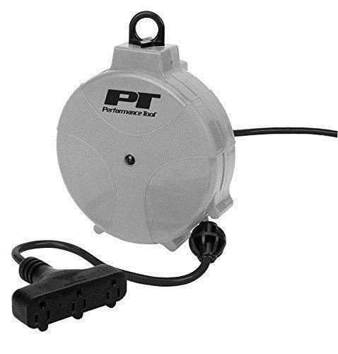 Performance Tool W2275 20' 18GA Retractable Cord Reel with Spring Loaded Auto-Rewind