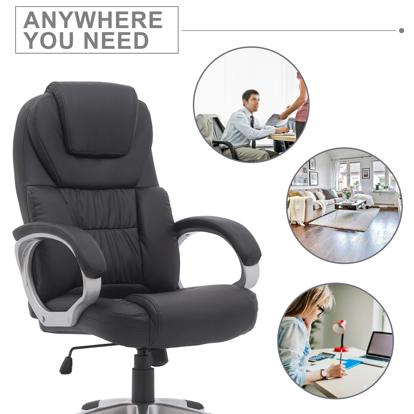 YOUTHUP Home Office Chair Massage Chair Ergonomic Computer Swivel Chair with Lumbar Support Headrest Armrest High Back Task Chair,Black