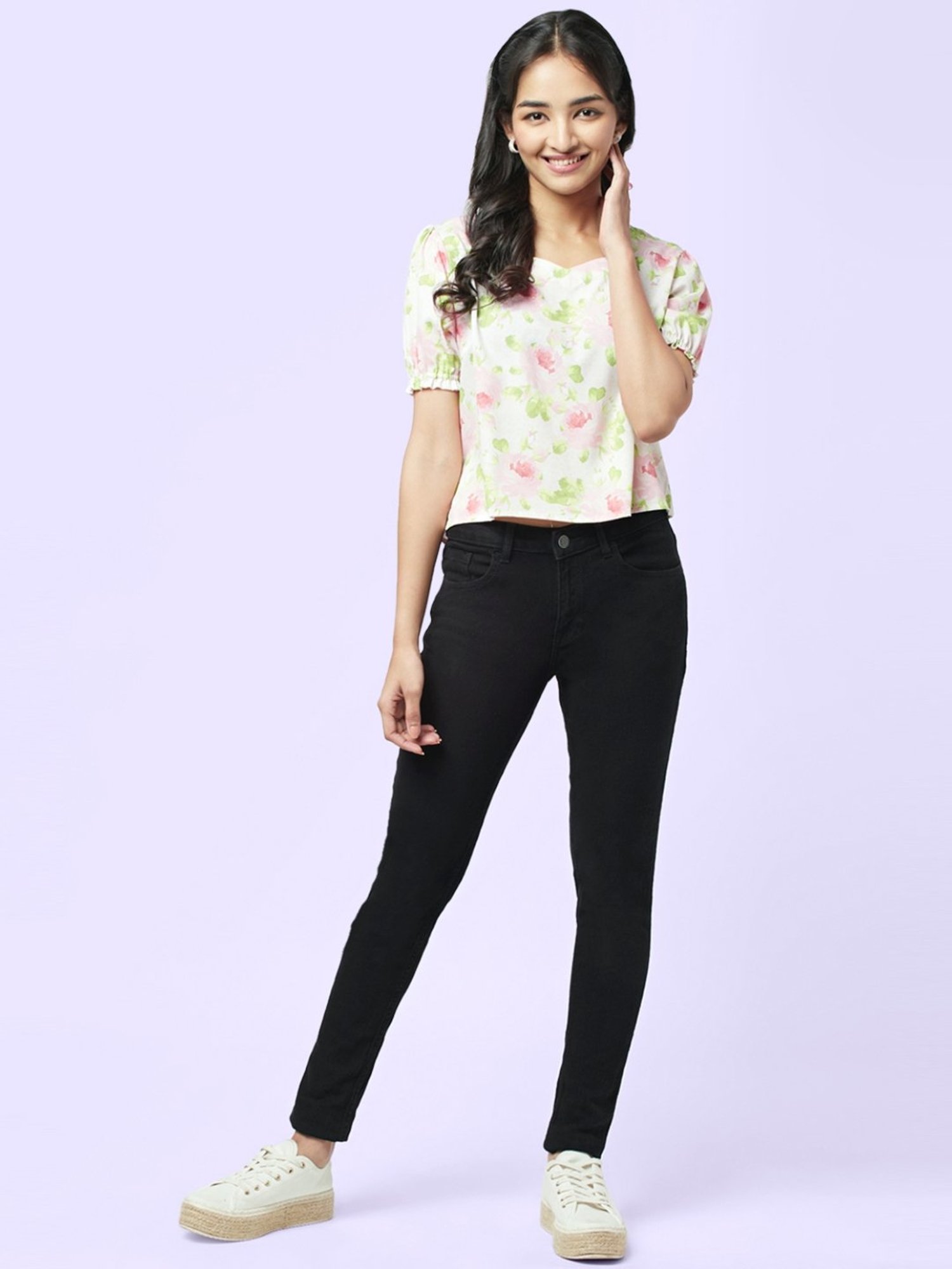 YU by Pantaloons Off-White Printed Top