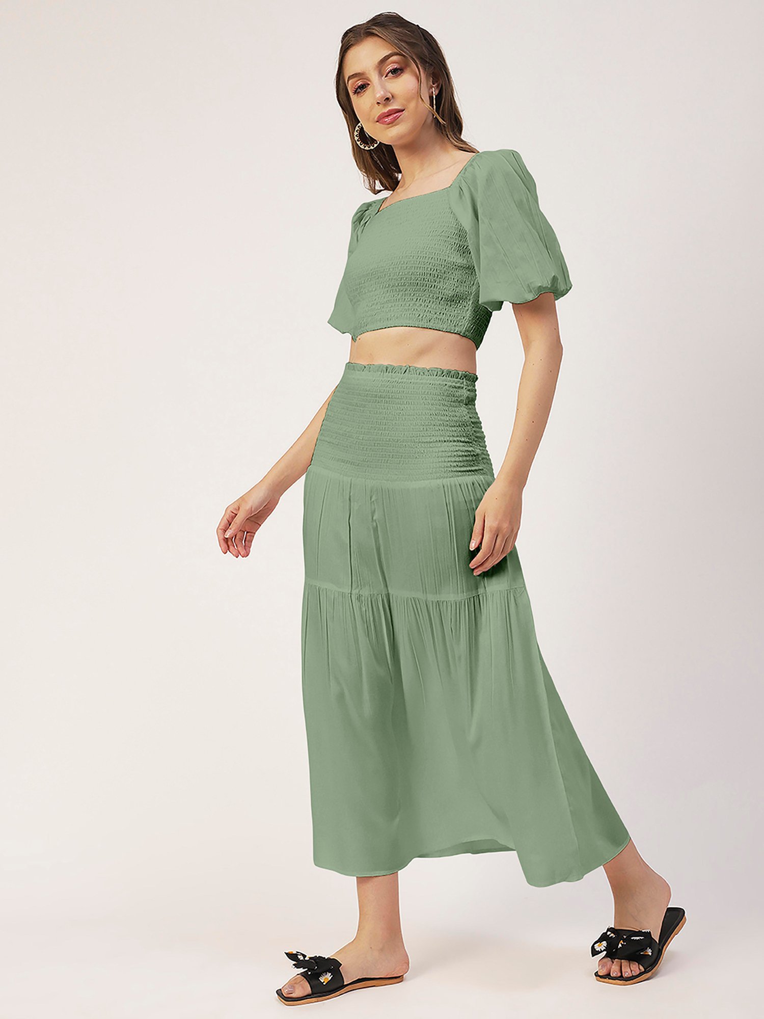 Moomaya Sage Green Midi Skirt