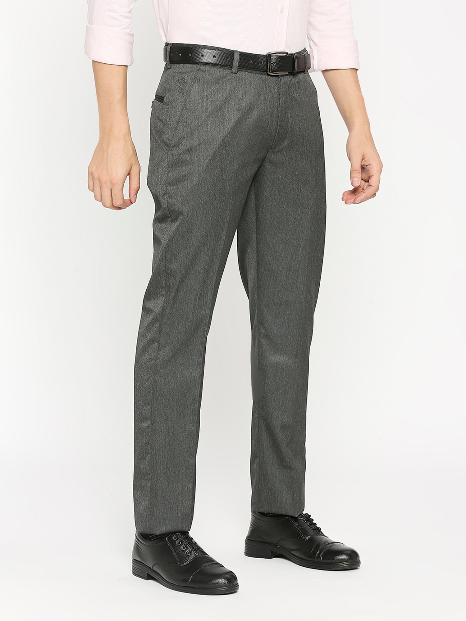 SOLEMIO Charcoal Slim Fit Flat Front Trousers
