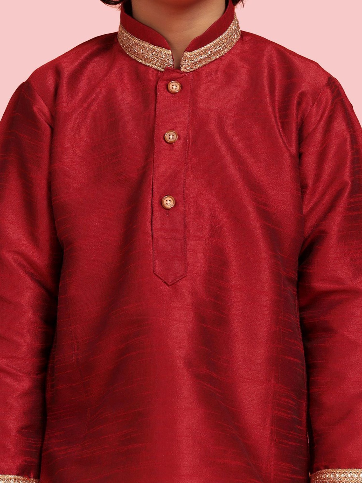 AJ Dezines Kids Maroon & White Embroidered Full Sleeves Kurta Set