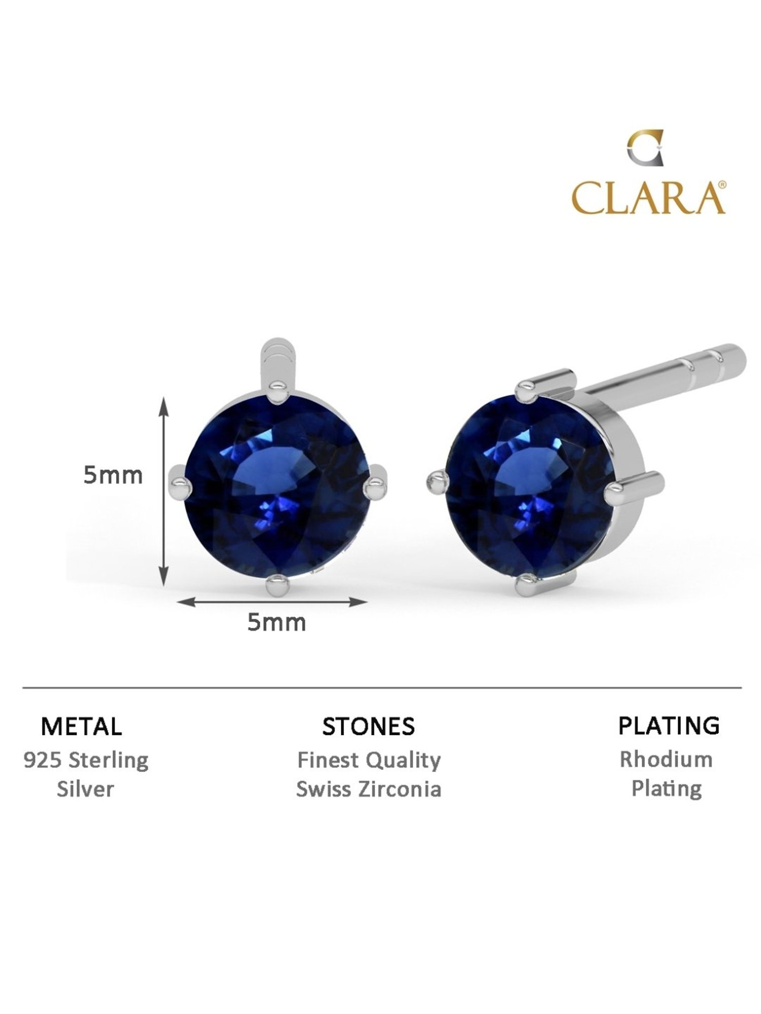 Clara 92.5 Sterling Silver Royal Blue Minimal Daily Wear Stud Earrings for Kids Girls