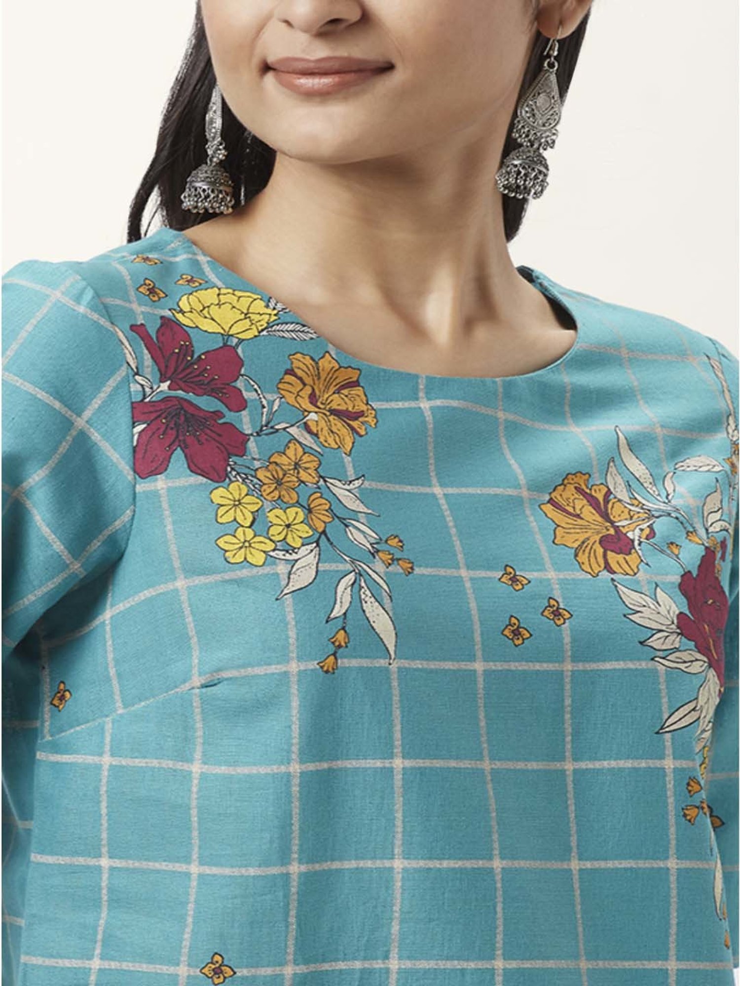 Akkriti by Pantaloons Blue Cotton Floral Print Top