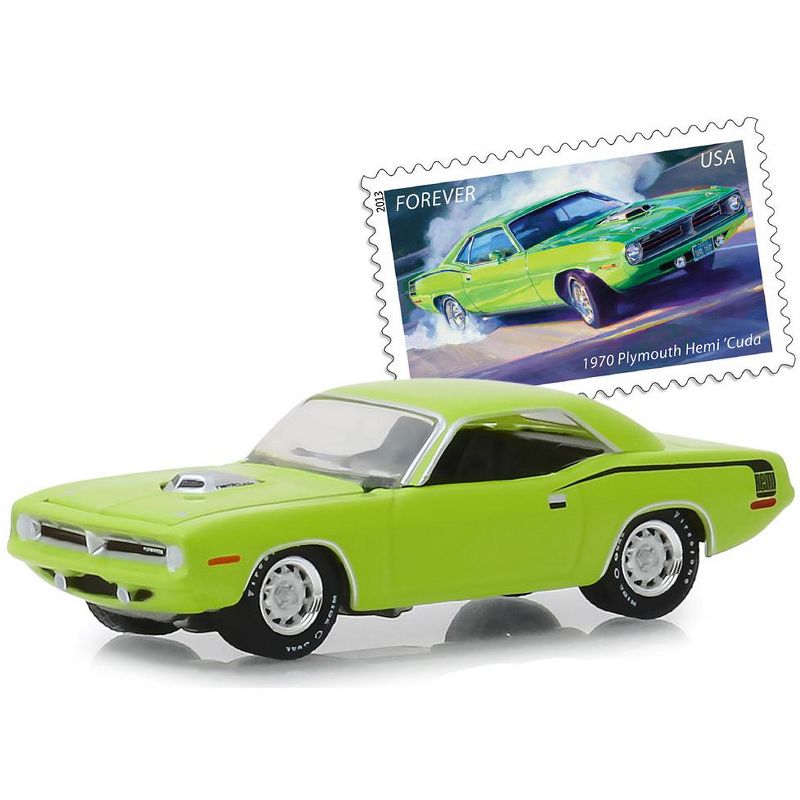 1970 Plymouth HEMI 'Cuda Lime Green "USPS Stamps" (2013) "Hobby Exclusive" 1/64 Diecast Model Car by Greenlight