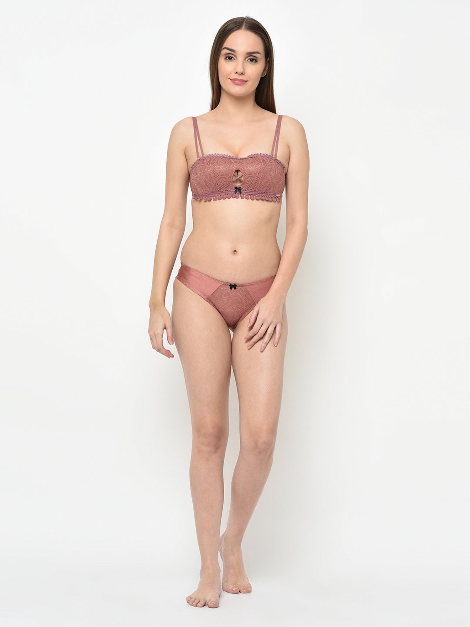 Da Intimo Peach Lace Bra With Bikini Panty