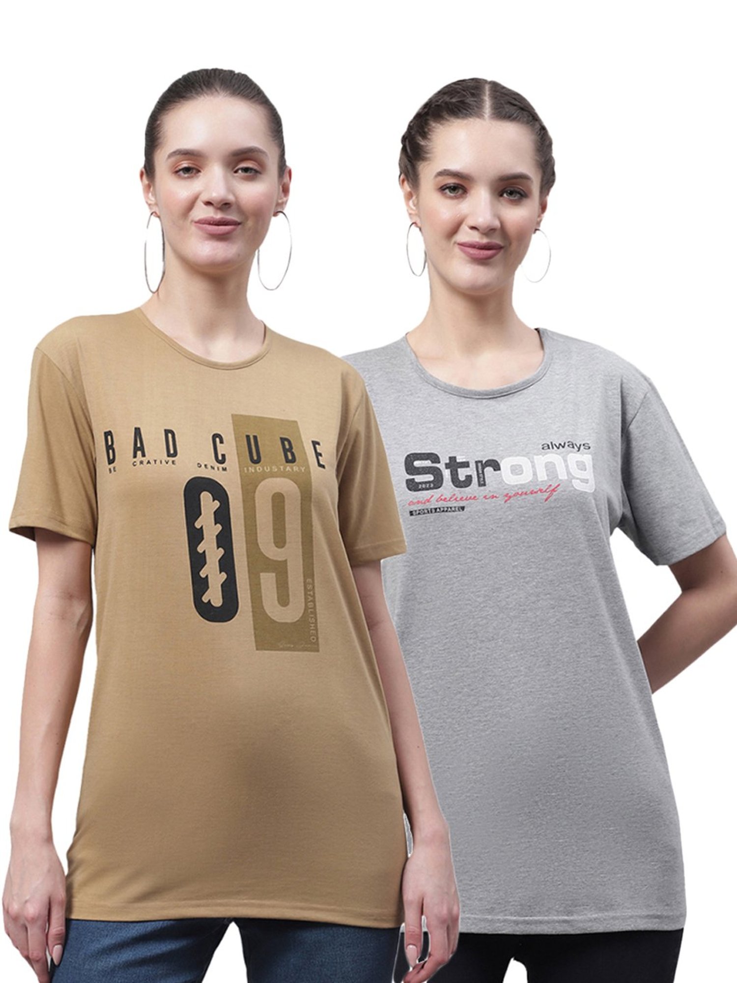 Vimal Jonney Beige & Grey Cotton Printed T-Shirt - Pack Of 2