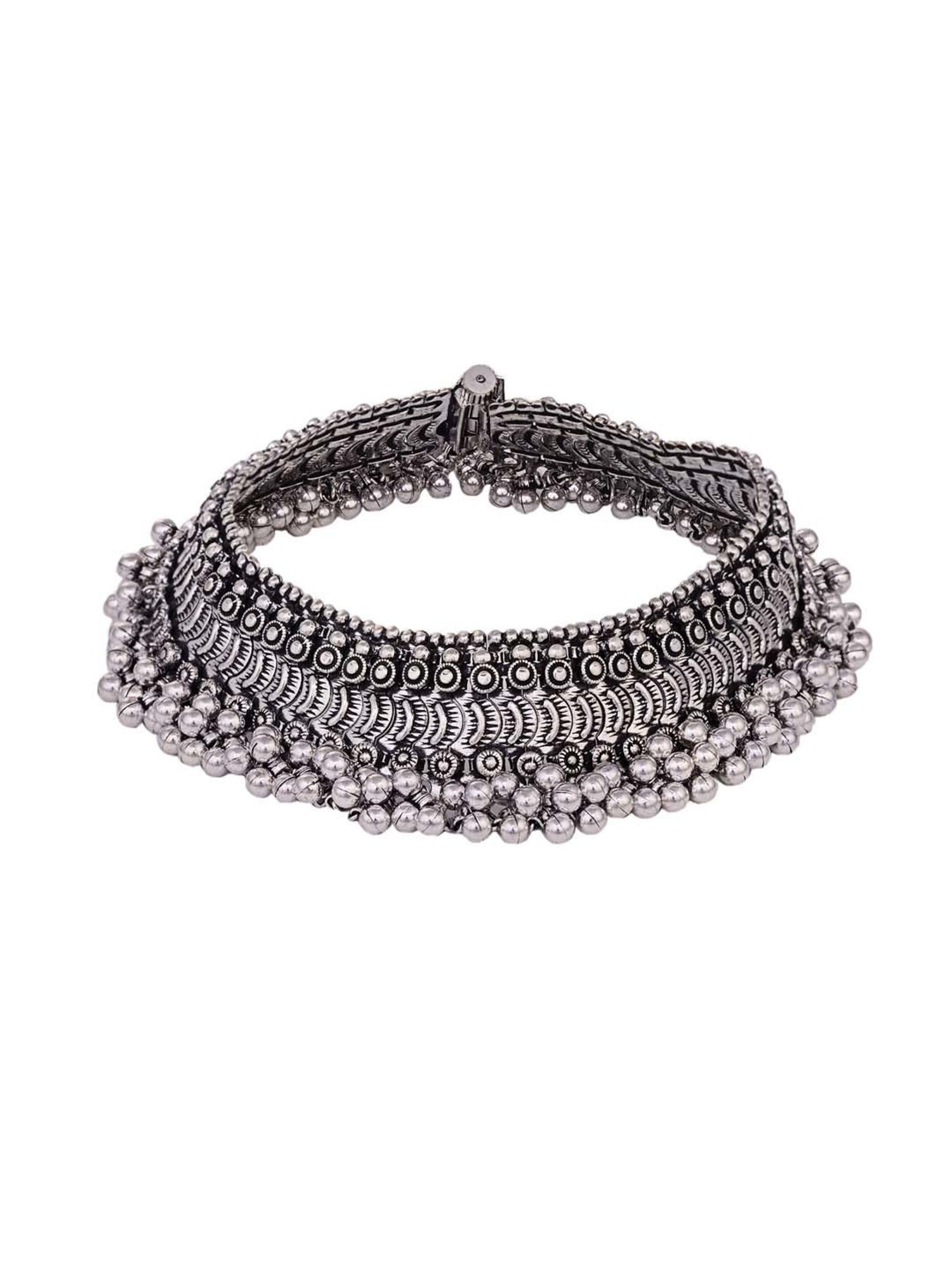 Saraf RS Jewellery Oxidized Silver-Plated Payal Anklets - Set of 2