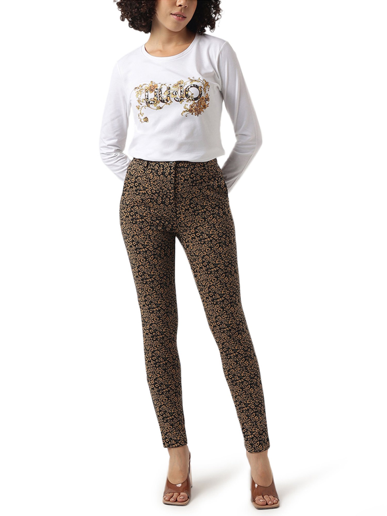 Liu Jo Multicolor Printed Regular Fit Flat Front Trousers