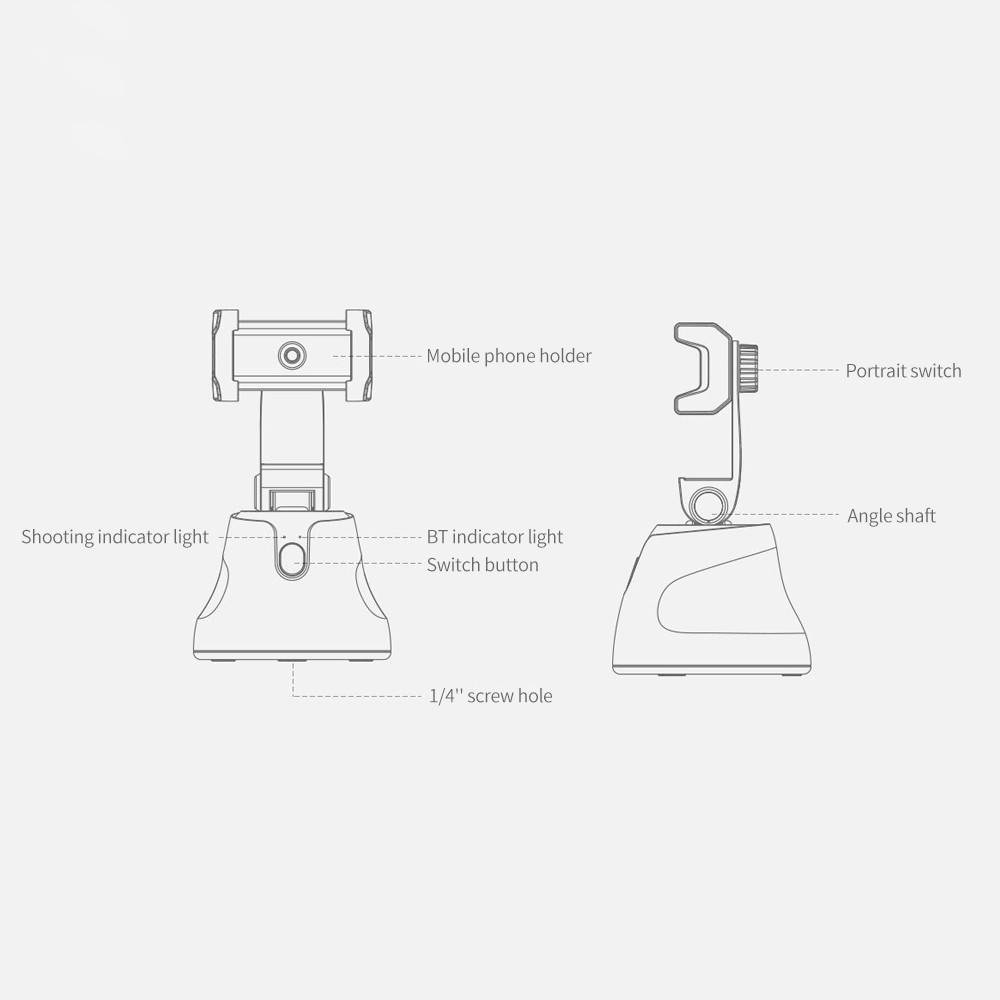 360&deg; Object Tracking Holder Portable Smart Shooting Gimbal 360&deg; Rotation Face Object Auto Tracking Phone Holder Black