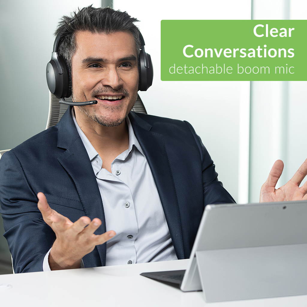 Avantree Aria Podio aptX-HD Bluetooth 5.0 Active Noise Cancelling Headphones   Wireless Over Ear Headset with Boom Microphone for PC Computer Conference Phone Calls   Low Latency for TV