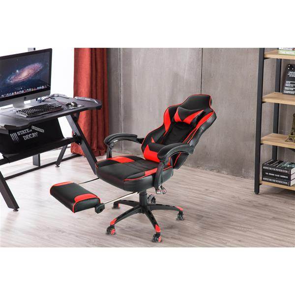 C-type Foldable Nylon Foot Racing Chair with Footrest Gaming Chair Massage Office Computer Adjustable Swivel Leather Chair High Back Desk Chair Headrest(Orange)