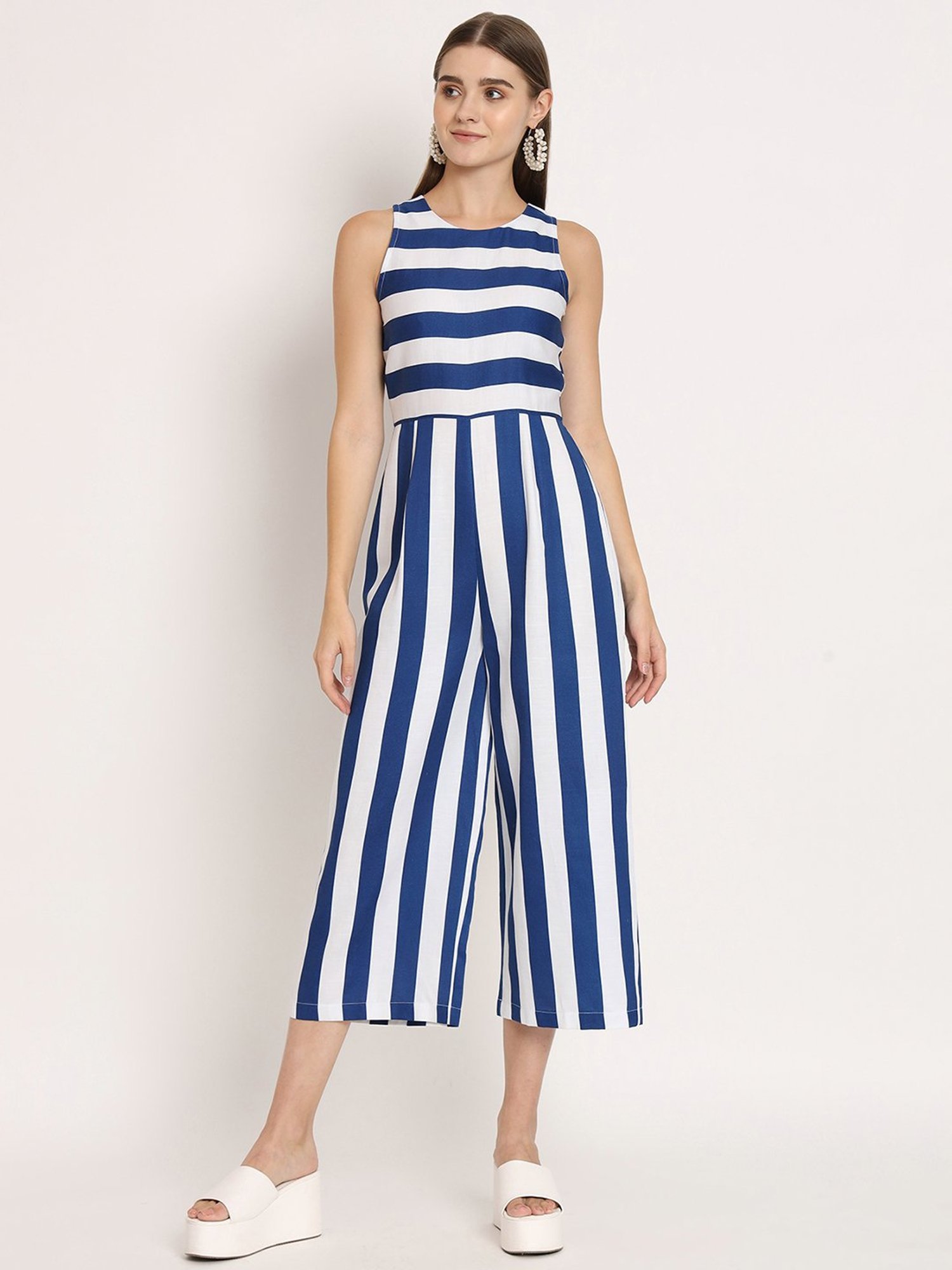 Moomaya Blue & White Striped Jumpsuit