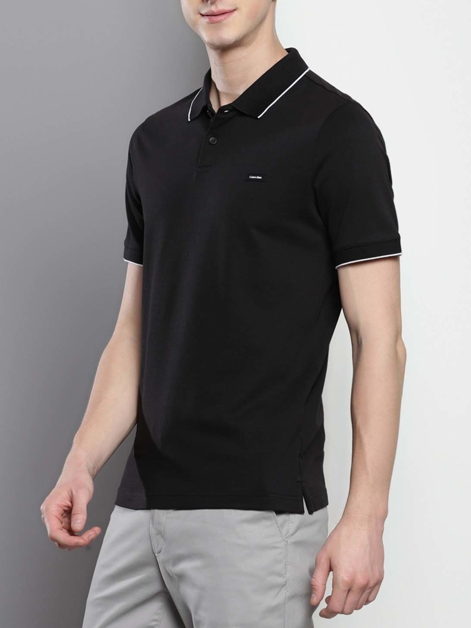 Calvin Klein Black Cotton Slim Fit Polo T-Shirt